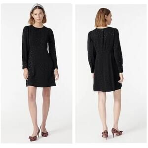 J.Crew Dress Womens 8 Black Jacquard Floral Dot Shift Classic Dark Preppy Career